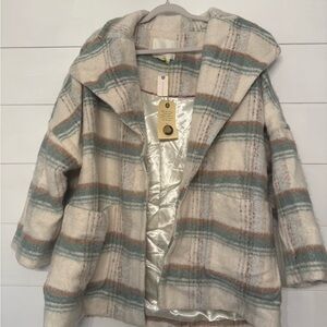 Anthropologie Plaid Hooded Coat with Pockets